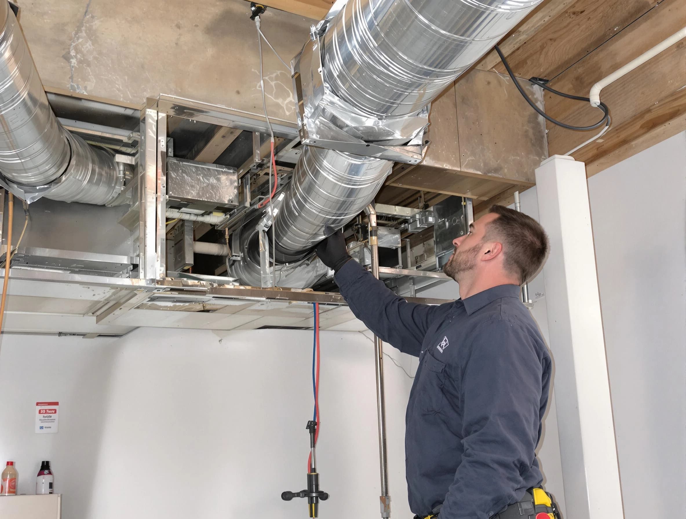 Hartsville Air Duct Cleaning technician performing professional air duct repair using specialized tools in Hartsville